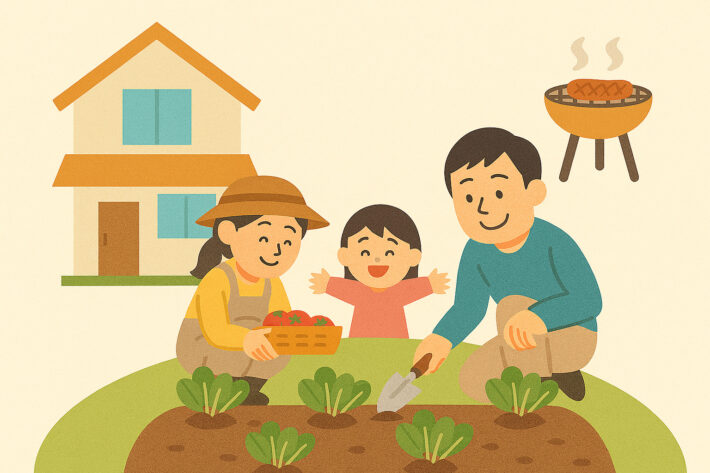 庭付きの一戸建てなら、家庭菜園やBBQなど、暮らしの楽しみも広がります。